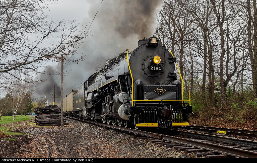 RBMN 2102 has crested Hometown Hill and is heading down grade to Tamaqua